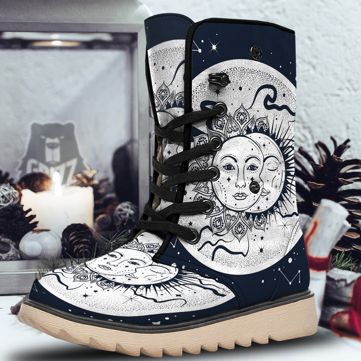 Sun And Moon Bohemian Celestial Print Snow Boots-grizzshop