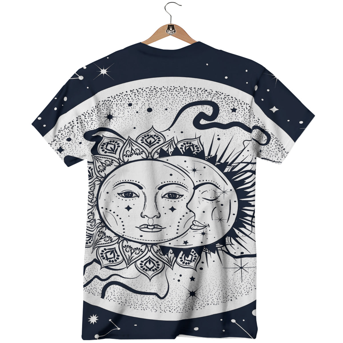 Sun And Moon Bohemian Celestial Print T-Shirt-grizzshop