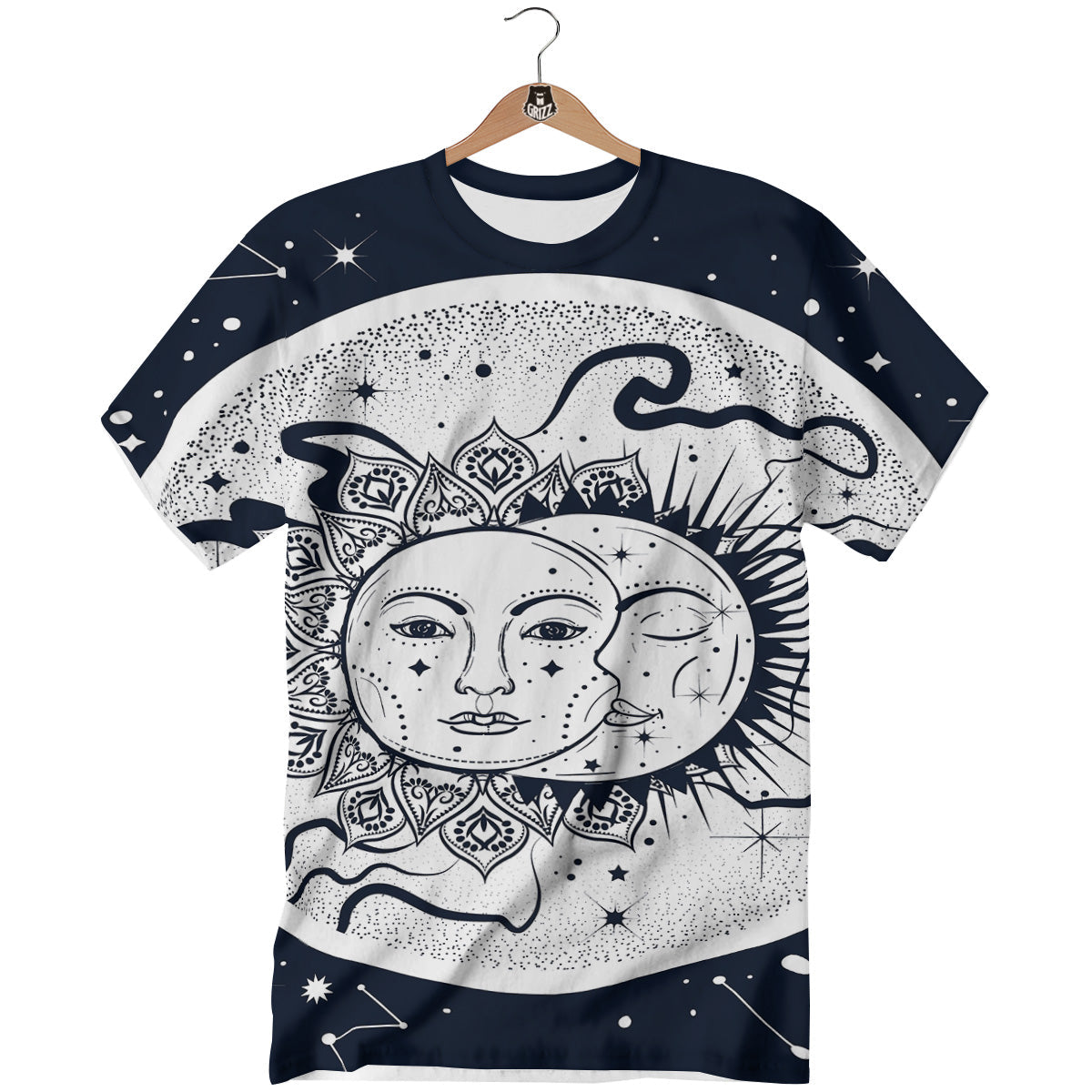 Sun And Moon Bohemian Celestial Print T-Shirt-grizzshop