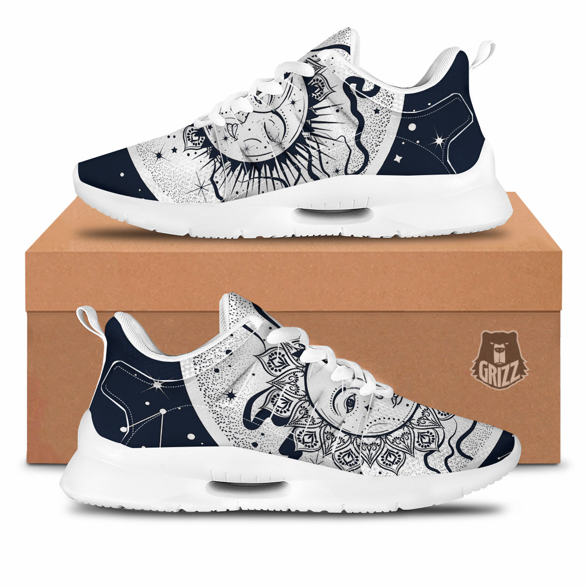 Sun And Moon Bohemian Celestial Print Tennis Shoes-grizzshop