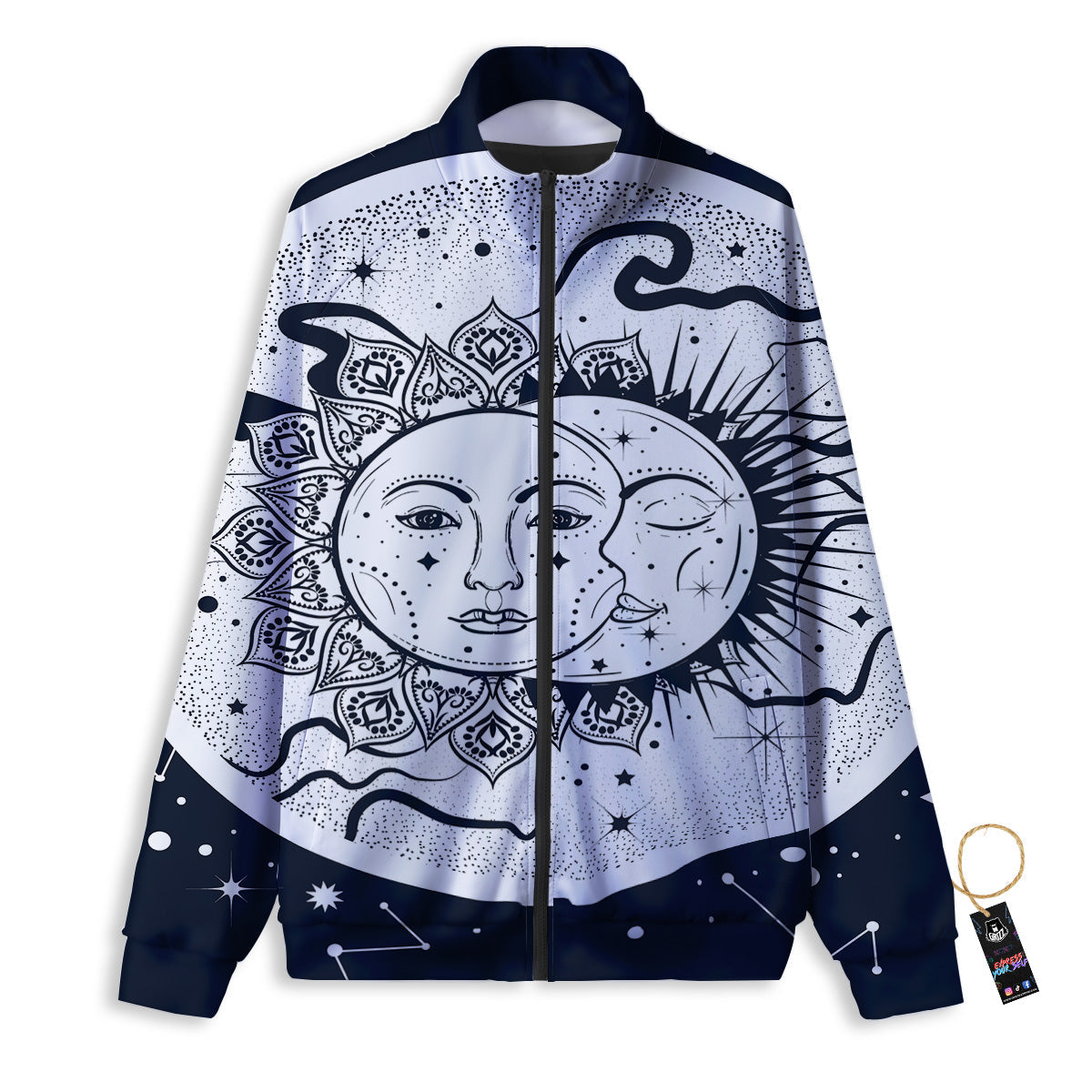 Sun And Moon Bohemian Celestial Print Track Jacket-grizzshop
