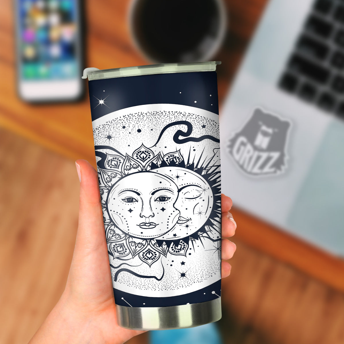 Sun And Moon Bohemian Celestial Print Tumbler-grizzshop