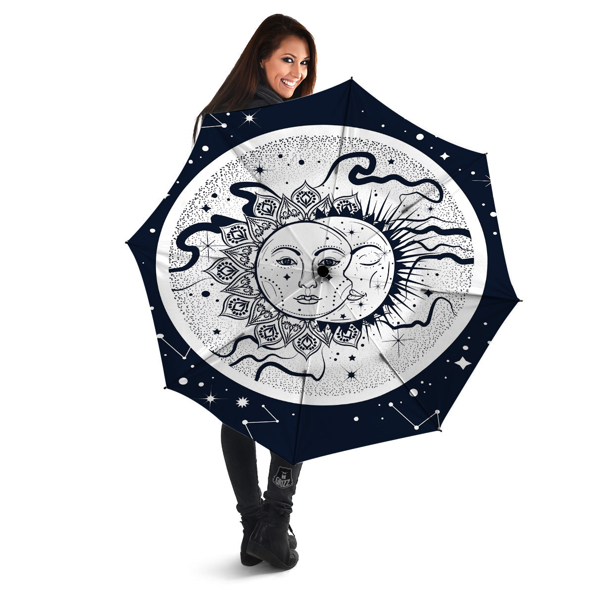 Sun And Moon Bohemian Celestial Print Umbrella-grizzshop