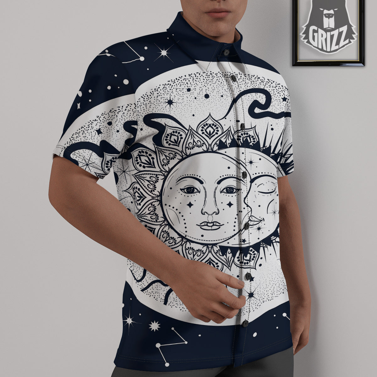 Sun And Moon Bohemian Celestial Print Untucked Shirts-grizzshop