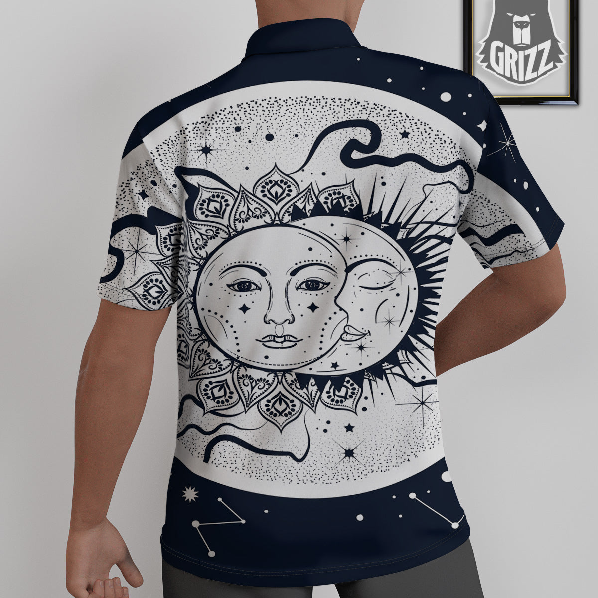 Sun And Moon Bohemian Celestial Print Untucked Shirts-grizzshop