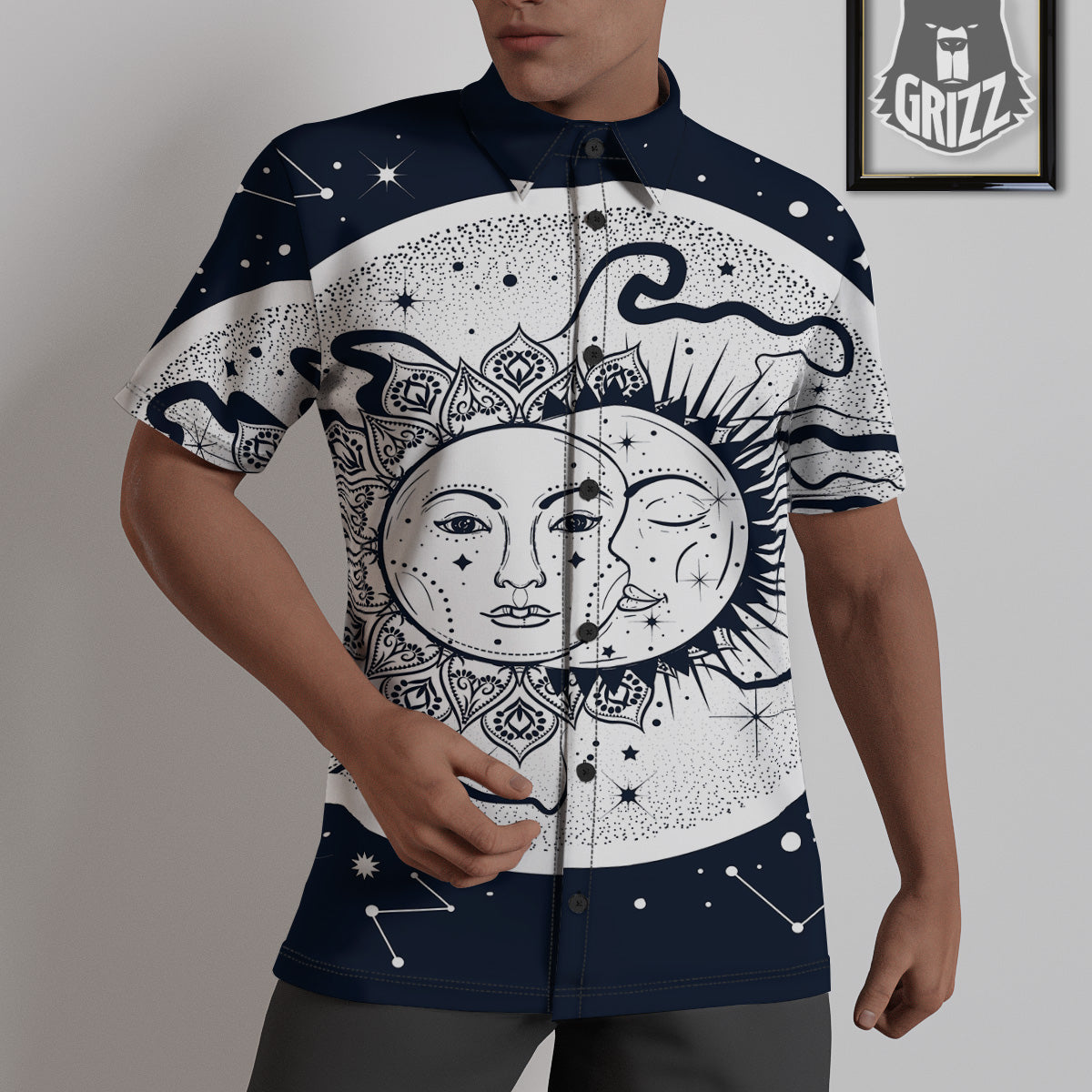 Sun And Moon Bohemian Celestial Print Untucked Shirts-grizzshop