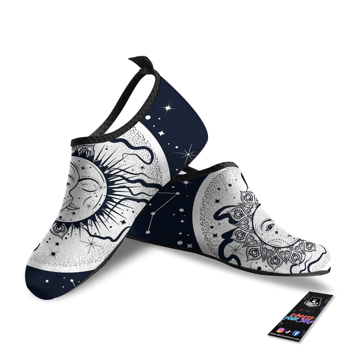 Sun And Moon Bohemian Celestial Print Water Shoes-grizzshop