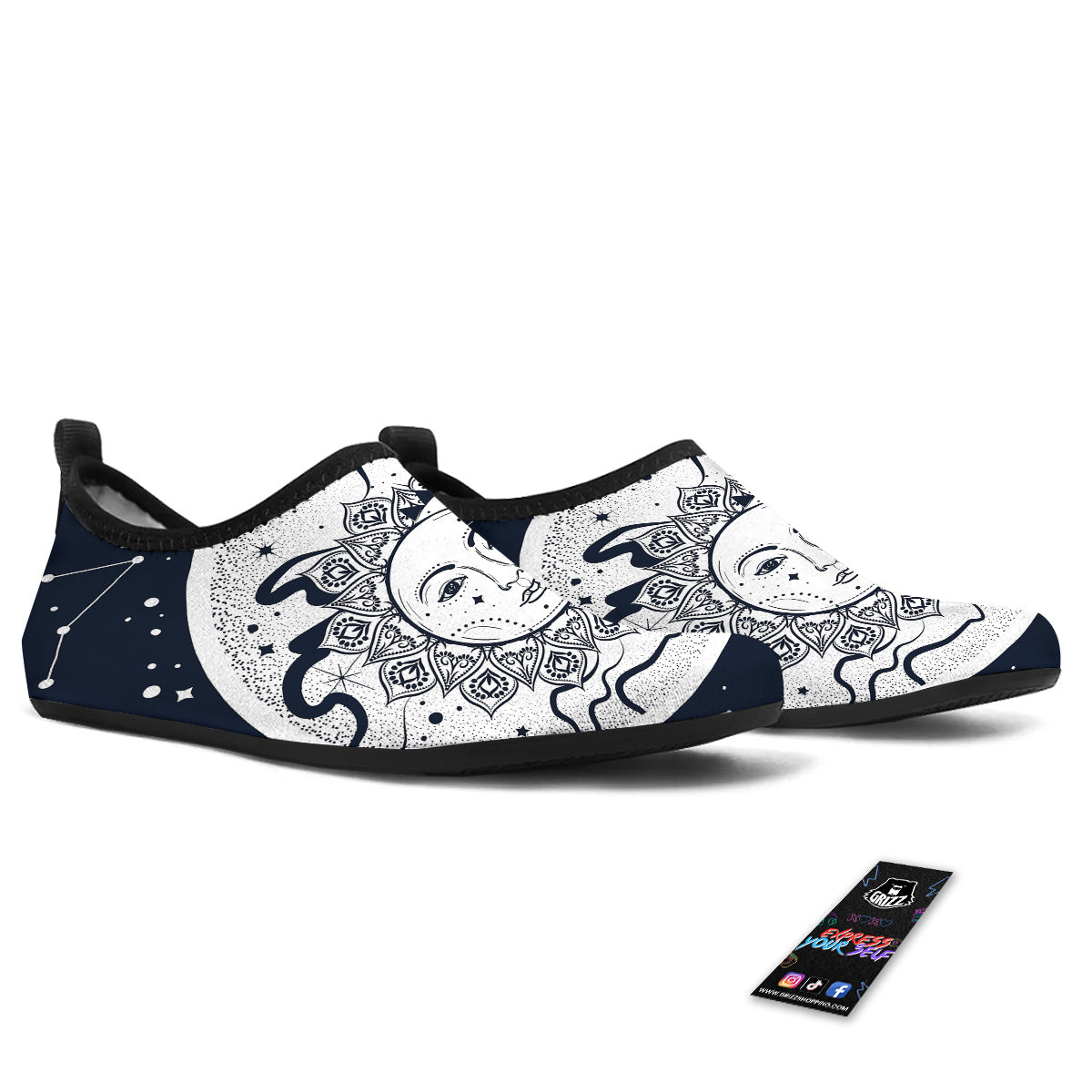 Sun And Moon Bohemian Celestial Print Water Shoes-grizzshop