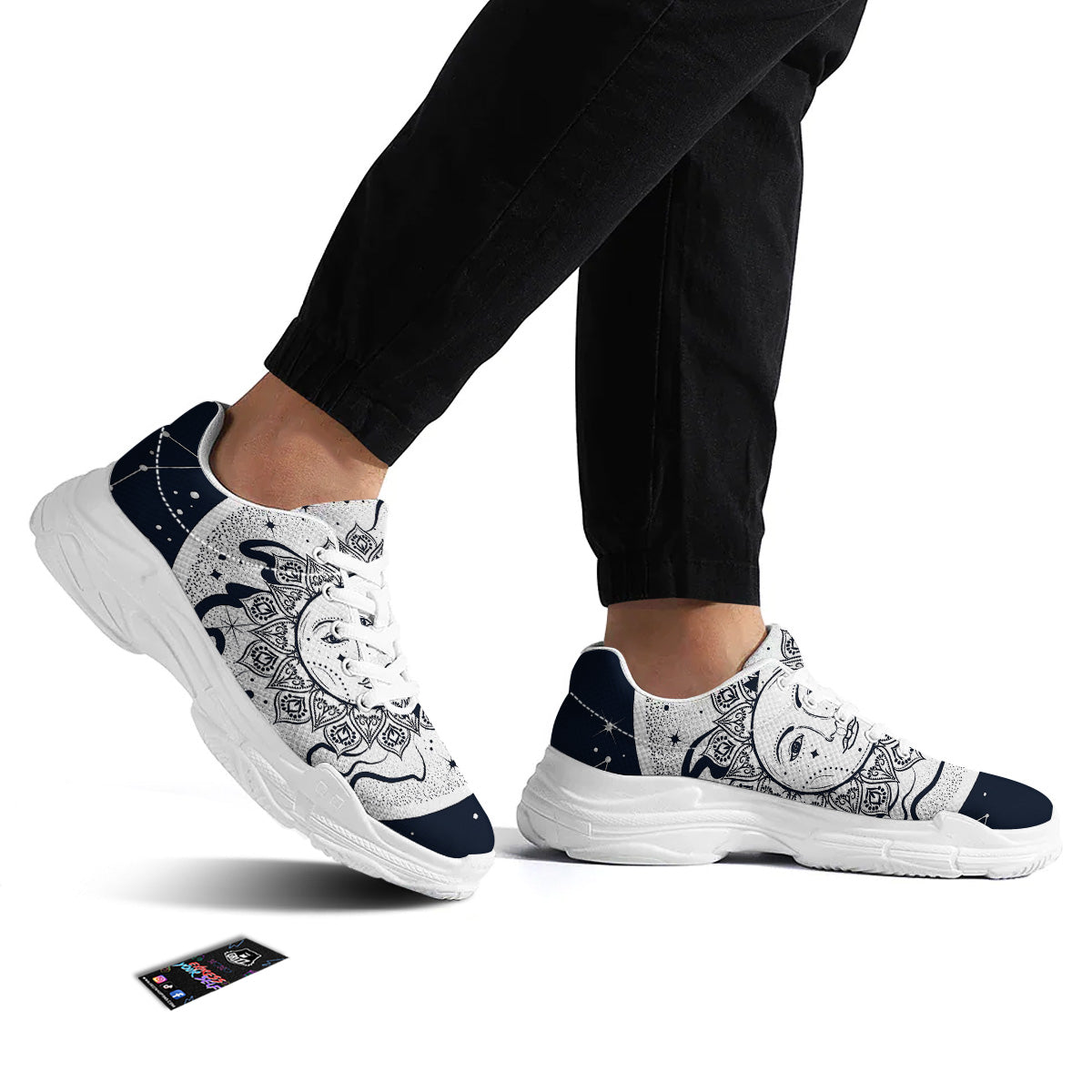 Sun And Moon Bohemian Celestial Print White Chunky Shoes-grizzshop