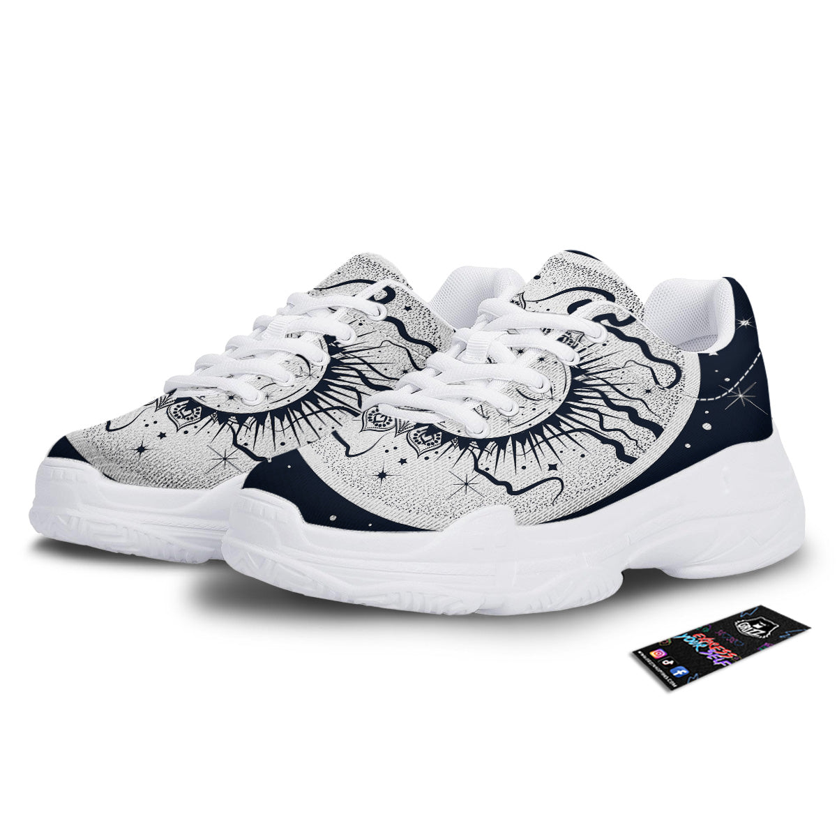 Sun And Moon Bohemian Celestial Print White Chunky Shoes-grizzshop