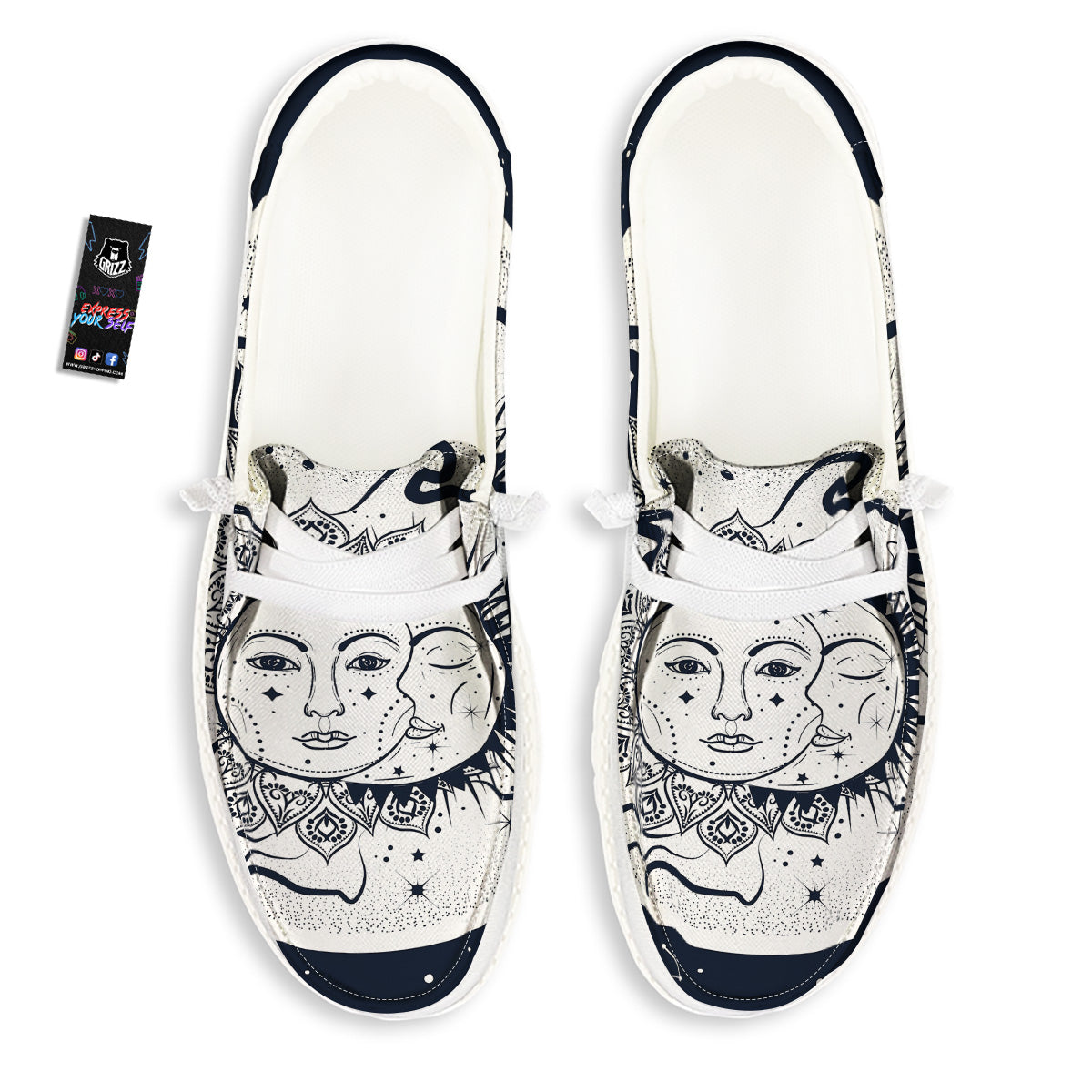Sun And Moon Bohemian Celestial Print White Loafers-grizzshop