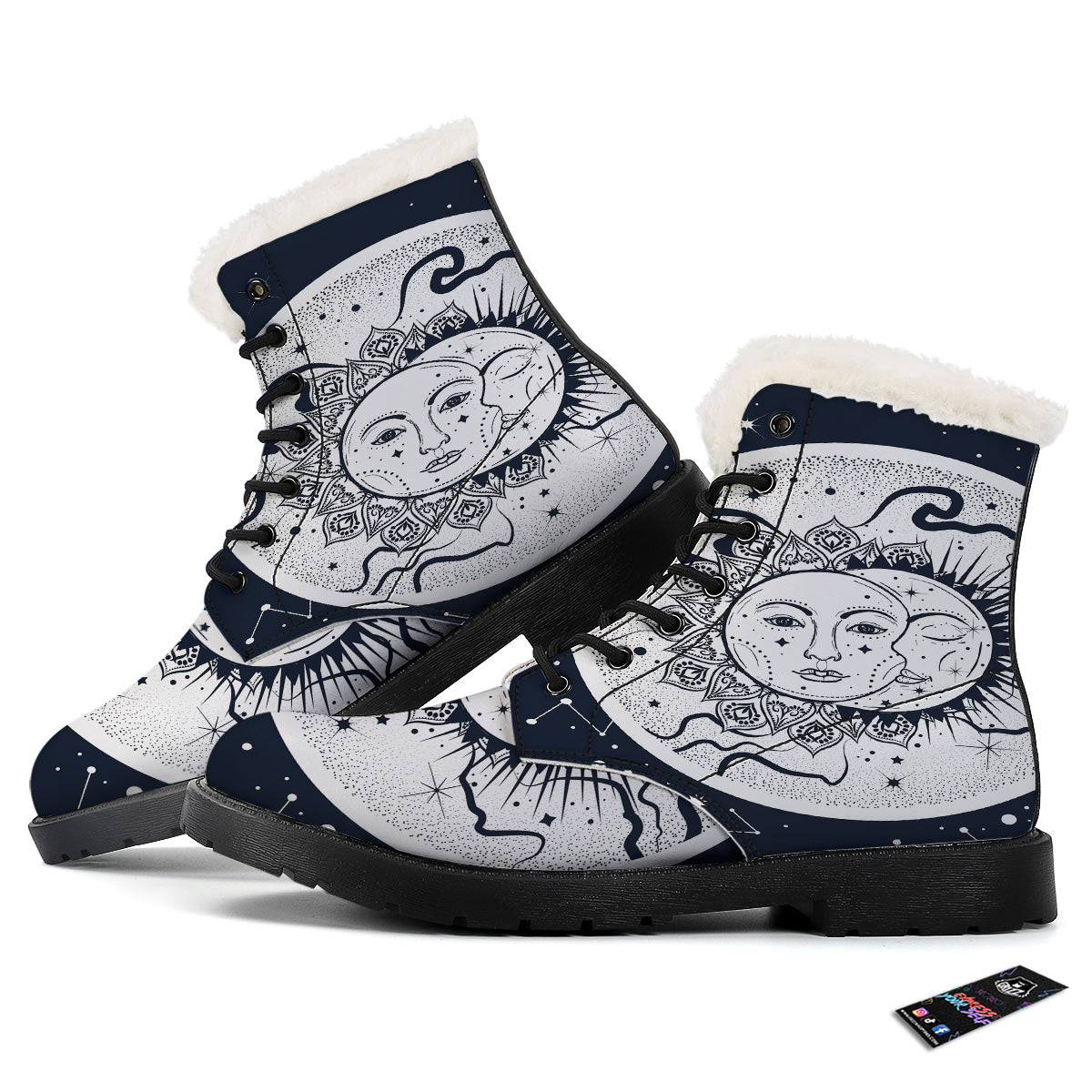 Sun And Moon Bohemian Celestial Print Winter Boots-grizzshop