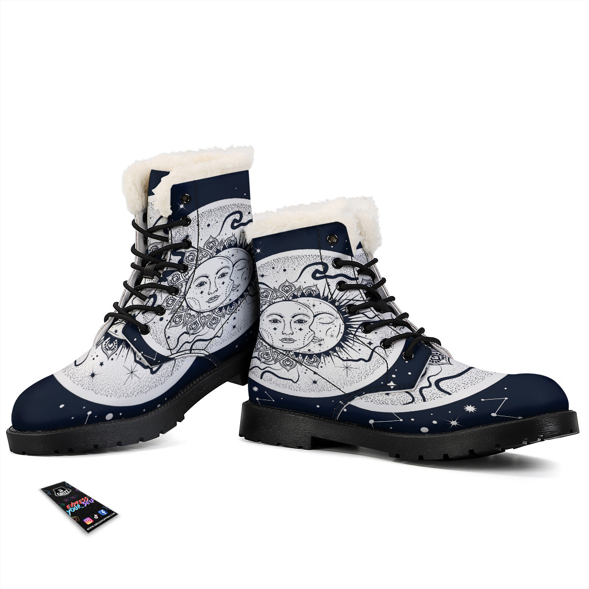 Sun And Moon Bohemian Celestial Print Winter Boots-grizzshop