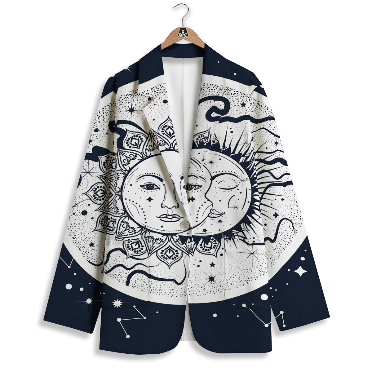 Sun And Moon Bohemian Celestial Print Women's Blazer-grizzshop