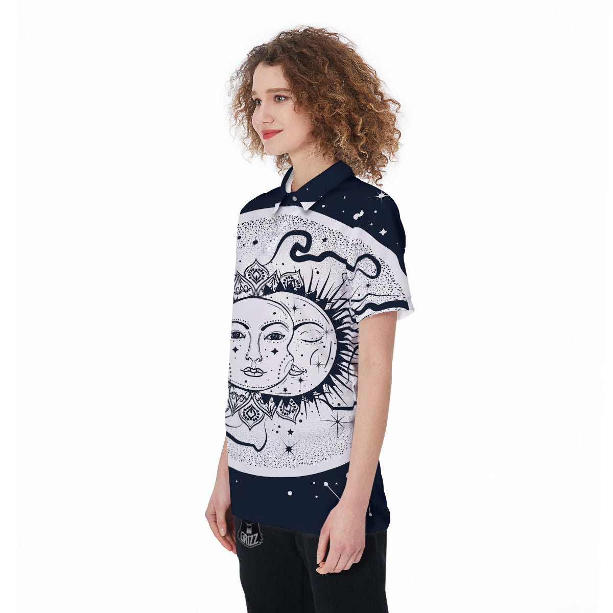 Sun And Moon Bohemian Celestial Print Women's Golf Shirts-grizzshop