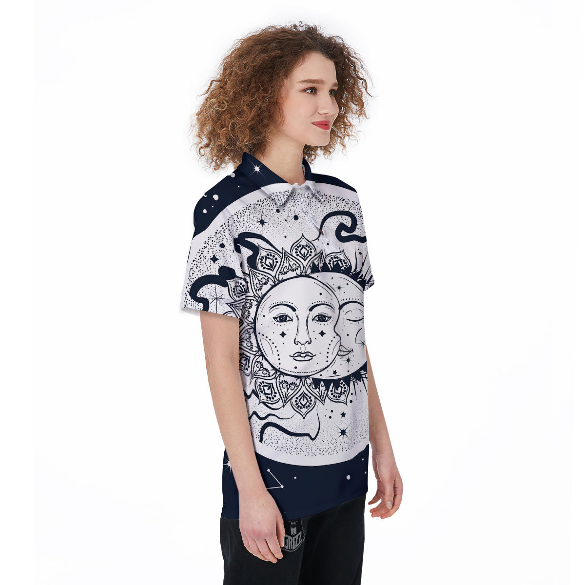 Sun And Moon Bohemian Celestial Print Women's Golf Shirts-grizzshop