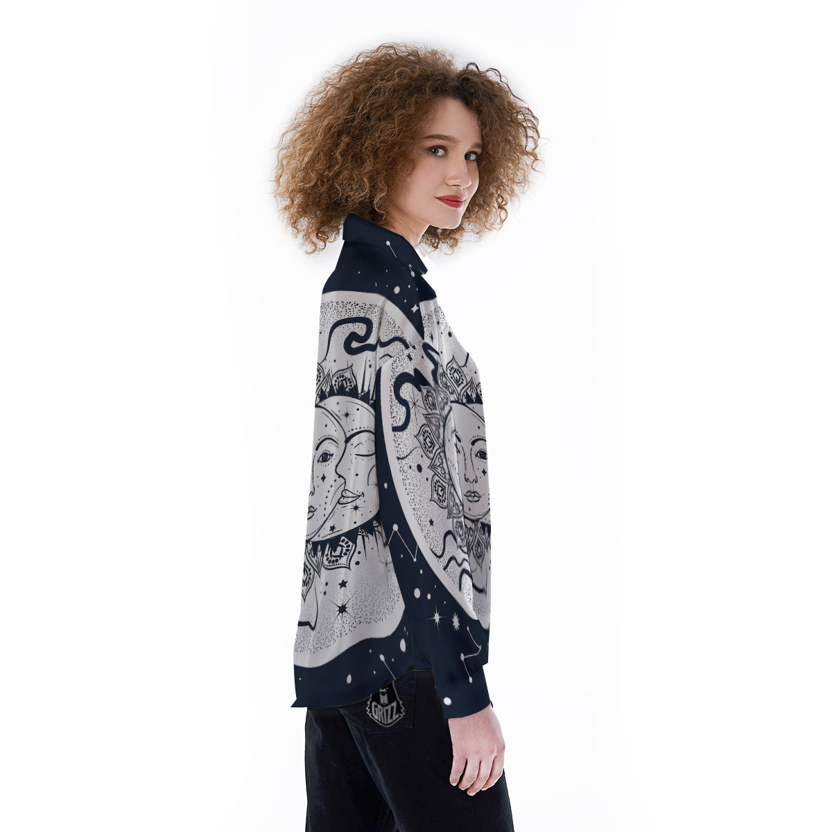 Sun And Moon Bohemian Celestial Print Women's Long Sleeve Shirts-grizzshop