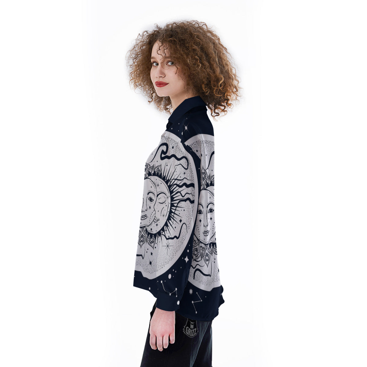 Sun And Moon Bohemian Celestial Print Women's Long Sleeve Shirts-grizzshop