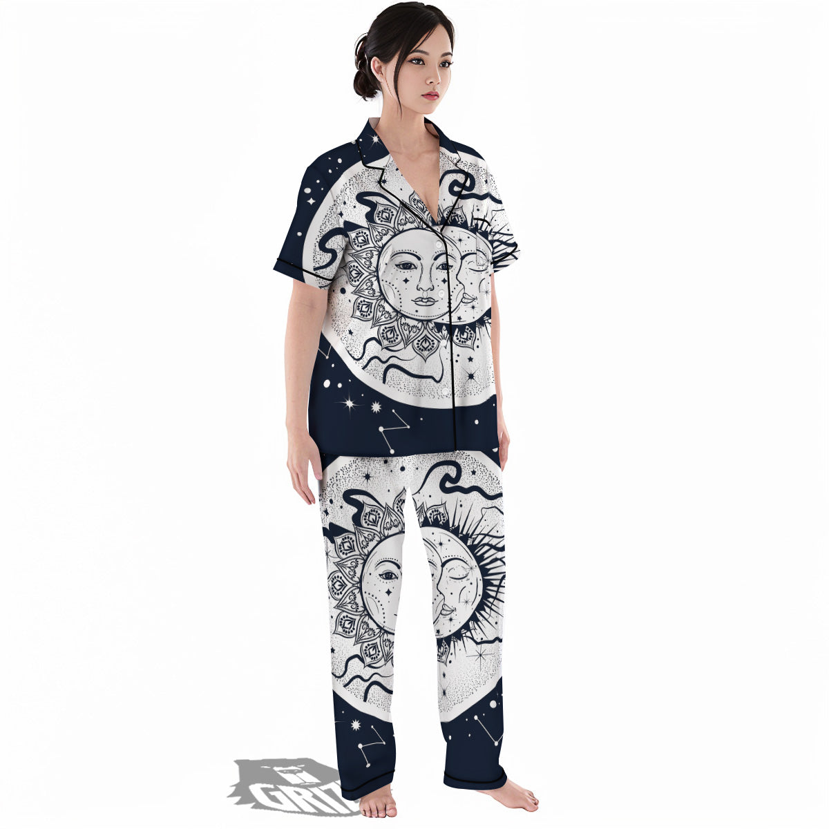 Sun And Moon Bohemian Celestial Print Women's Pajamas Set-grizzshop