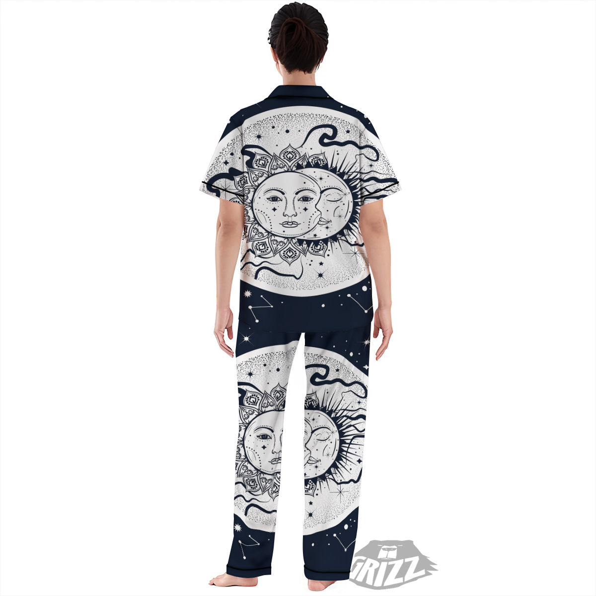 Sun And Moon Bohemian Celestial Print Women's Pajamas Set-grizzshop