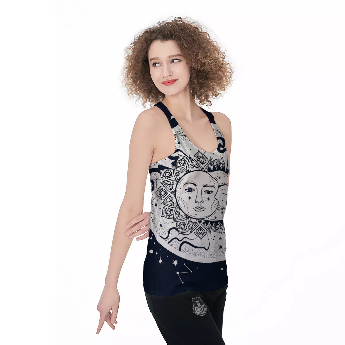 Sun And Moon Bohemian Celestial Print Women's Racerback Tank Top-grizzshop