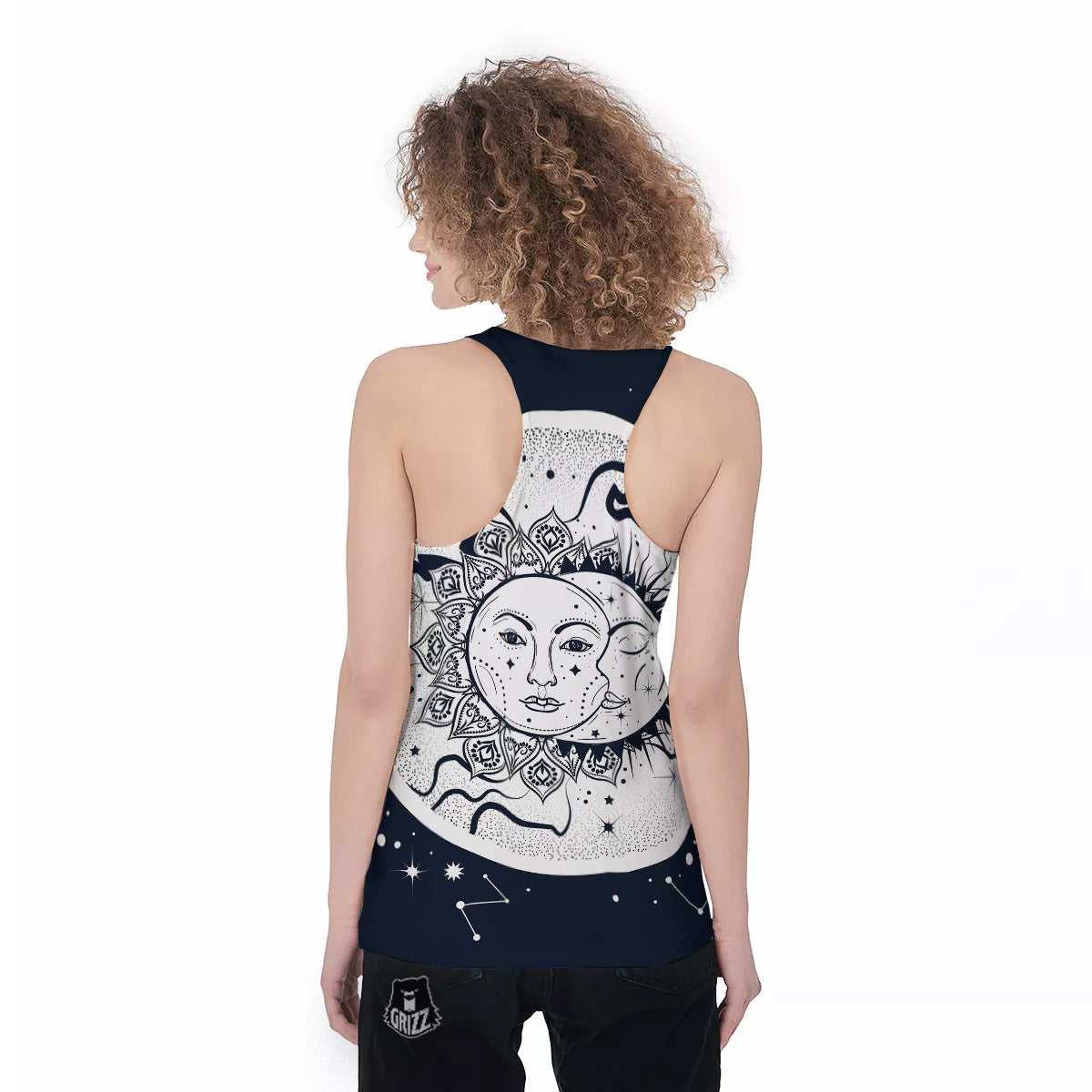 Sun And Moon Bohemian Celestial Print Women's Racerback Tank Top-grizzshop