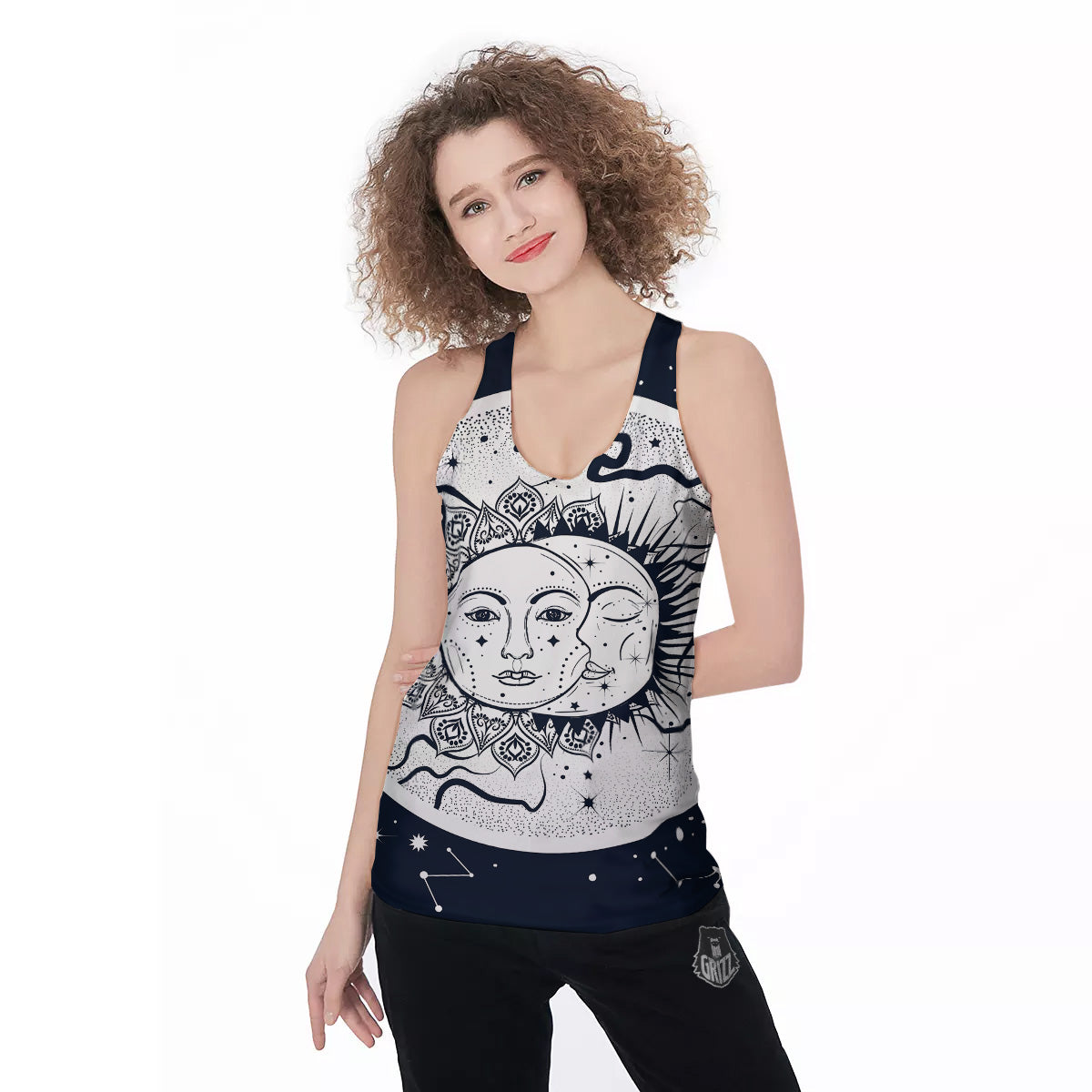 Sun And Moon Bohemian Celestial Print Women's Racerback Tank Top-grizzshop
