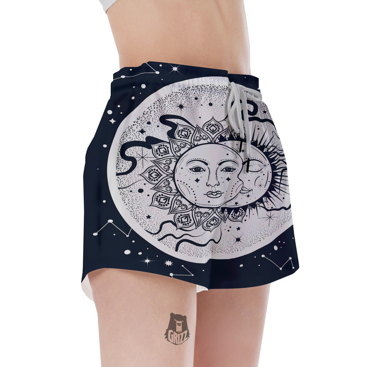 Sun And Moon Bohemian Celestial Print Women's Shorts-grizzshop