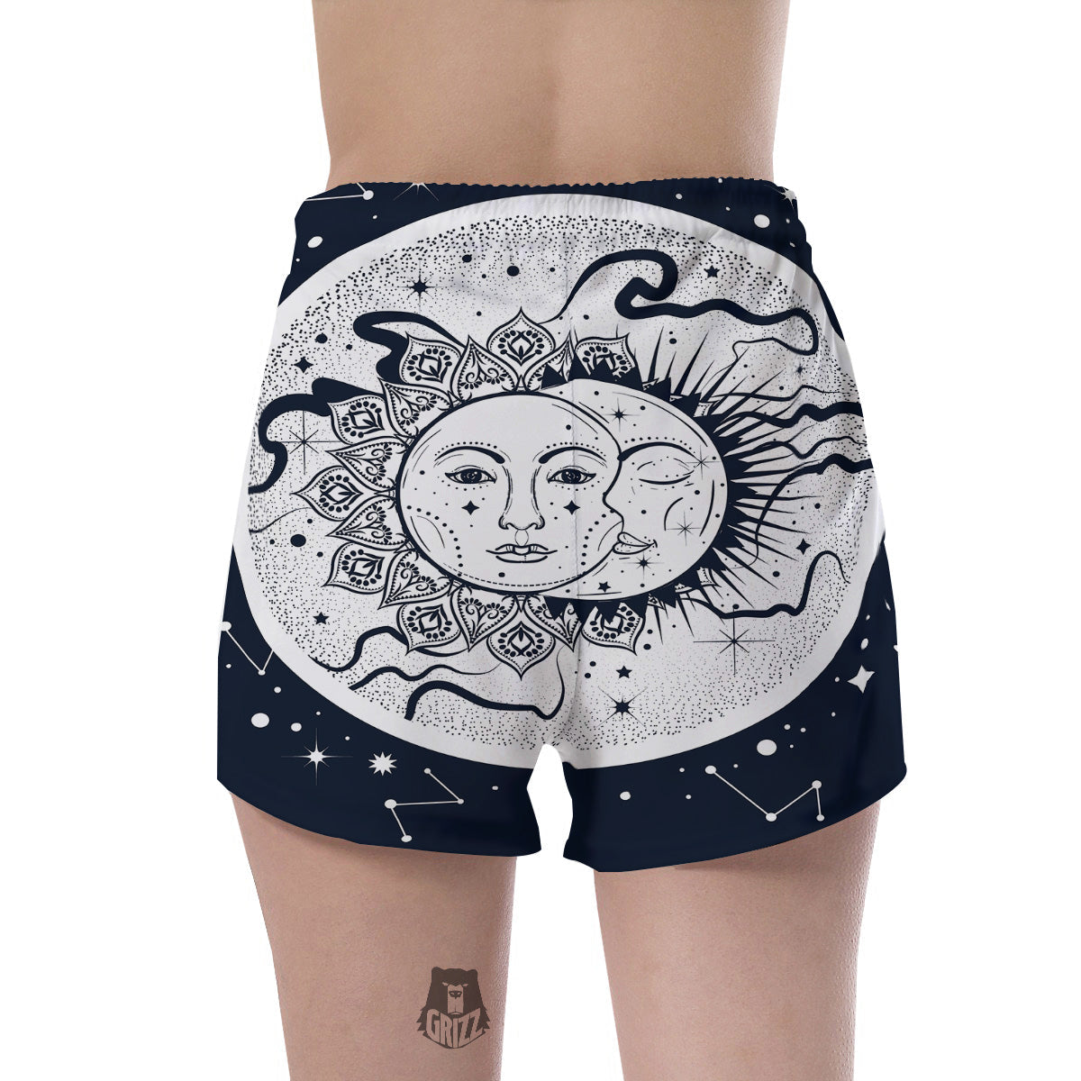 Sun And Moon Bohemian Celestial Print Women's Shorts-grizzshop