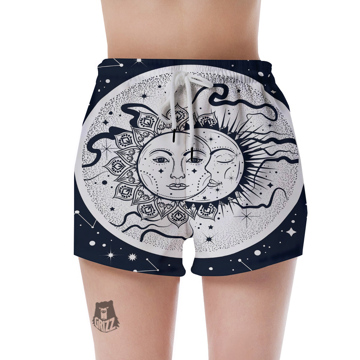 Sun And Moon Bohemian Celestial Print Women's Shorts-grizzshop