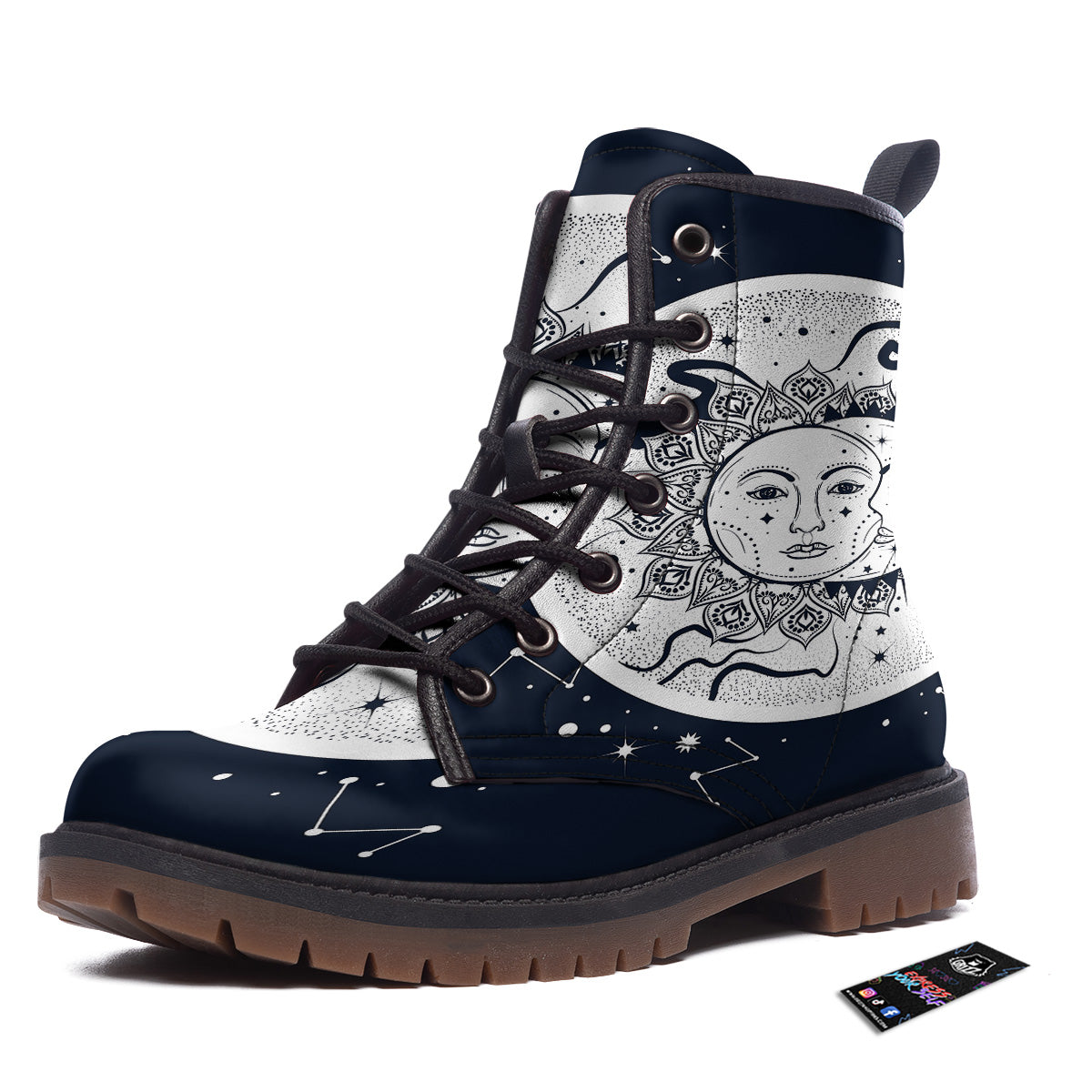 Sun And Moon Bohemian Celestial Print Work Boots-grizzshop