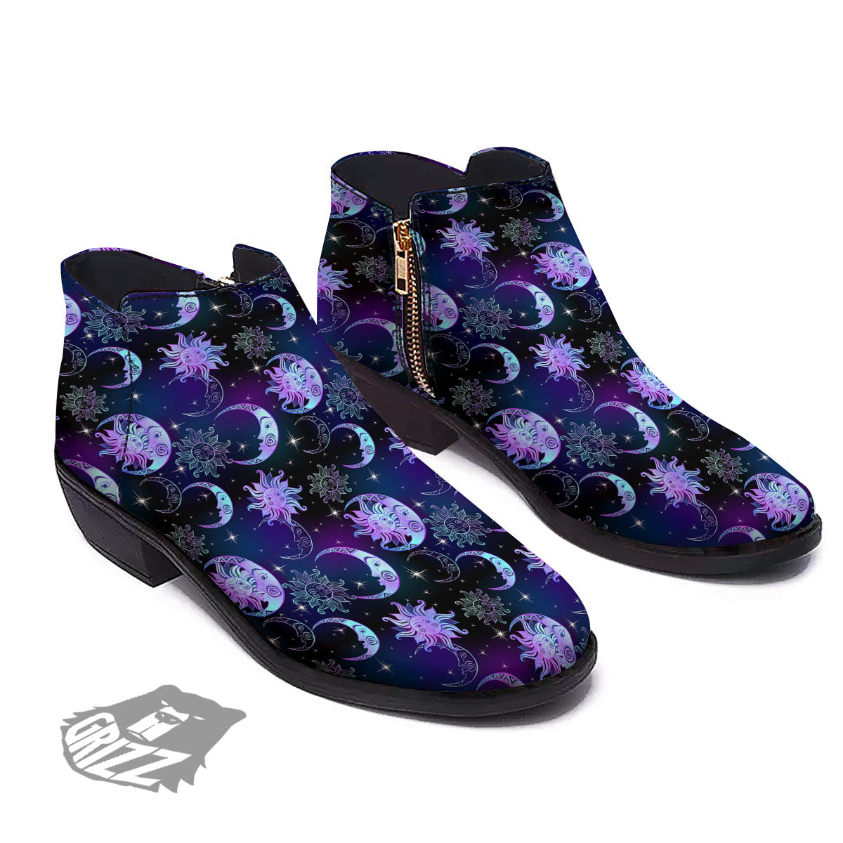 Sun And Moon Galaxy Celestial Print Ankle Boots-grizzshop