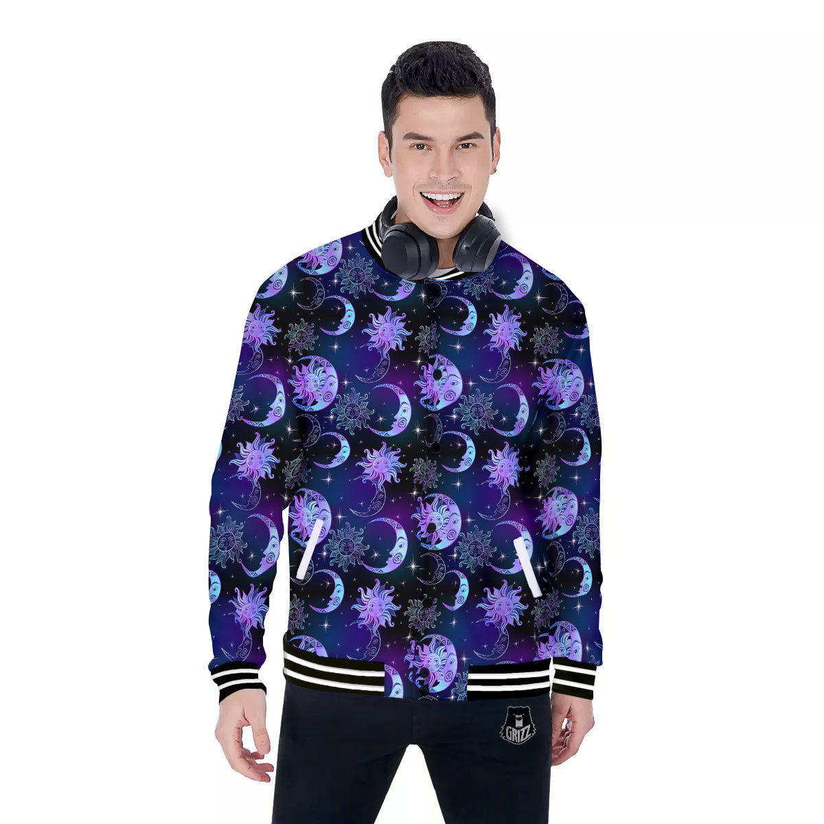 Sun And Moon Galaxy Celestial Print Baseball Jacket-grizzshop