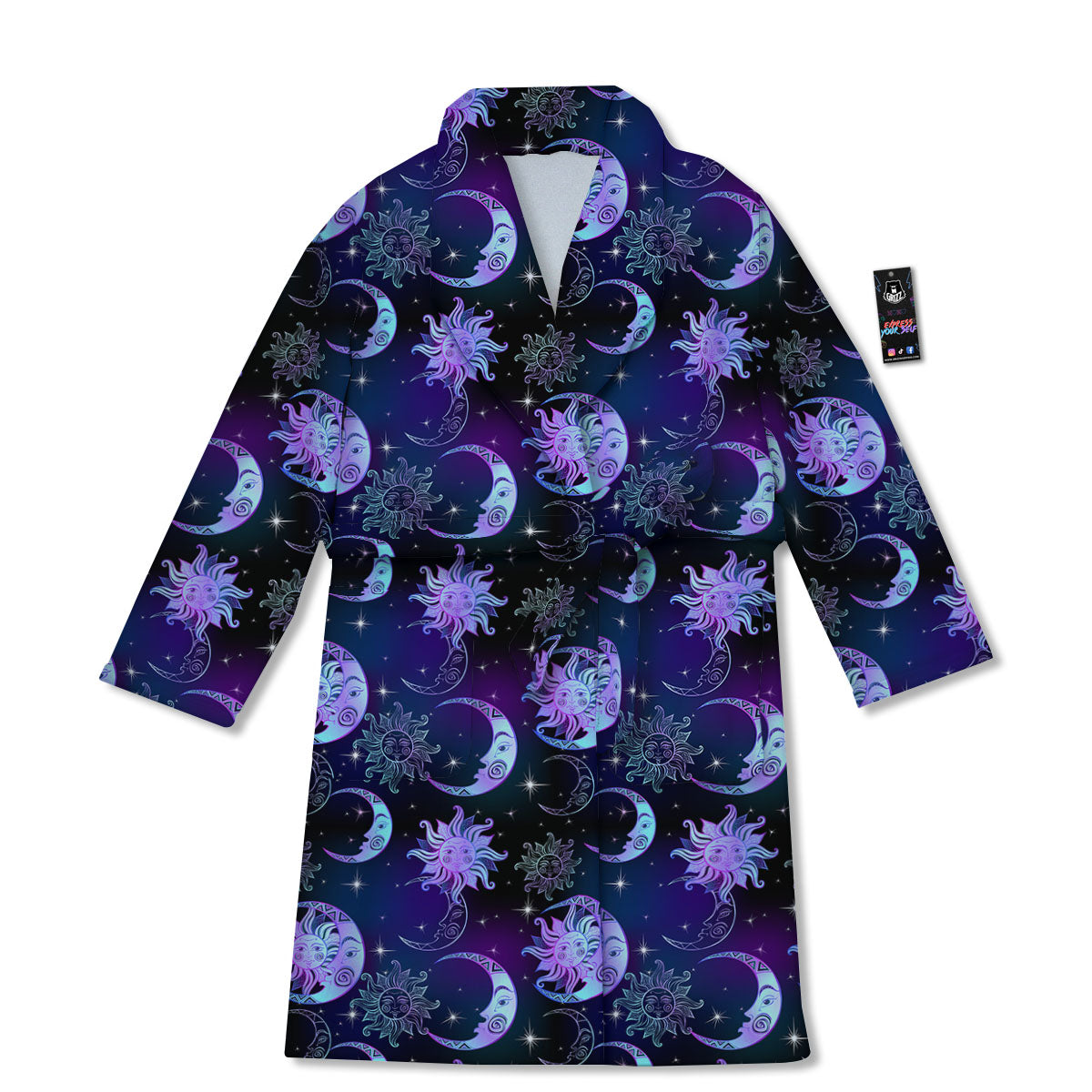 Sun And Moon Galaxy Celestial Print Bathrobe-grizzshop