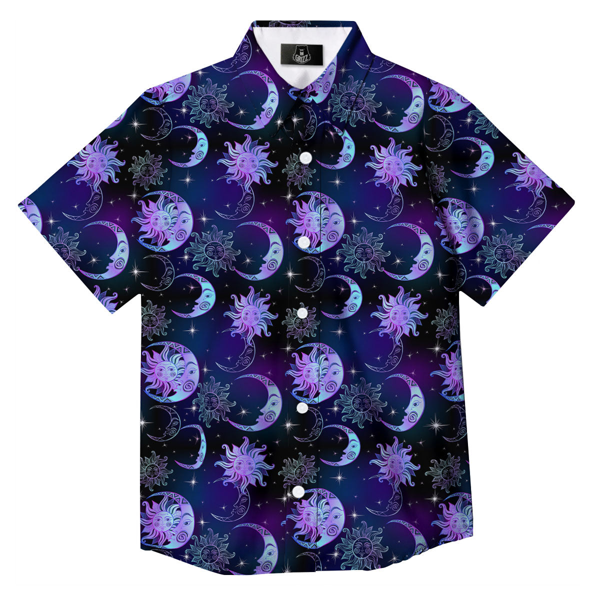 Sun And Moon Galaxy Celestial Print Button Up Shirt-grizzshop