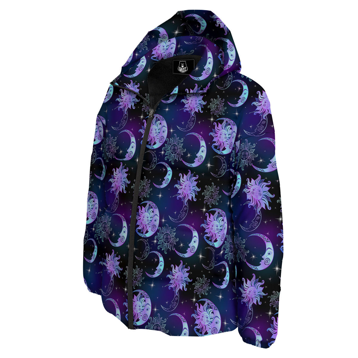 Sun And Moon Galaxy Celestial Print Down Jacket-grizzshop