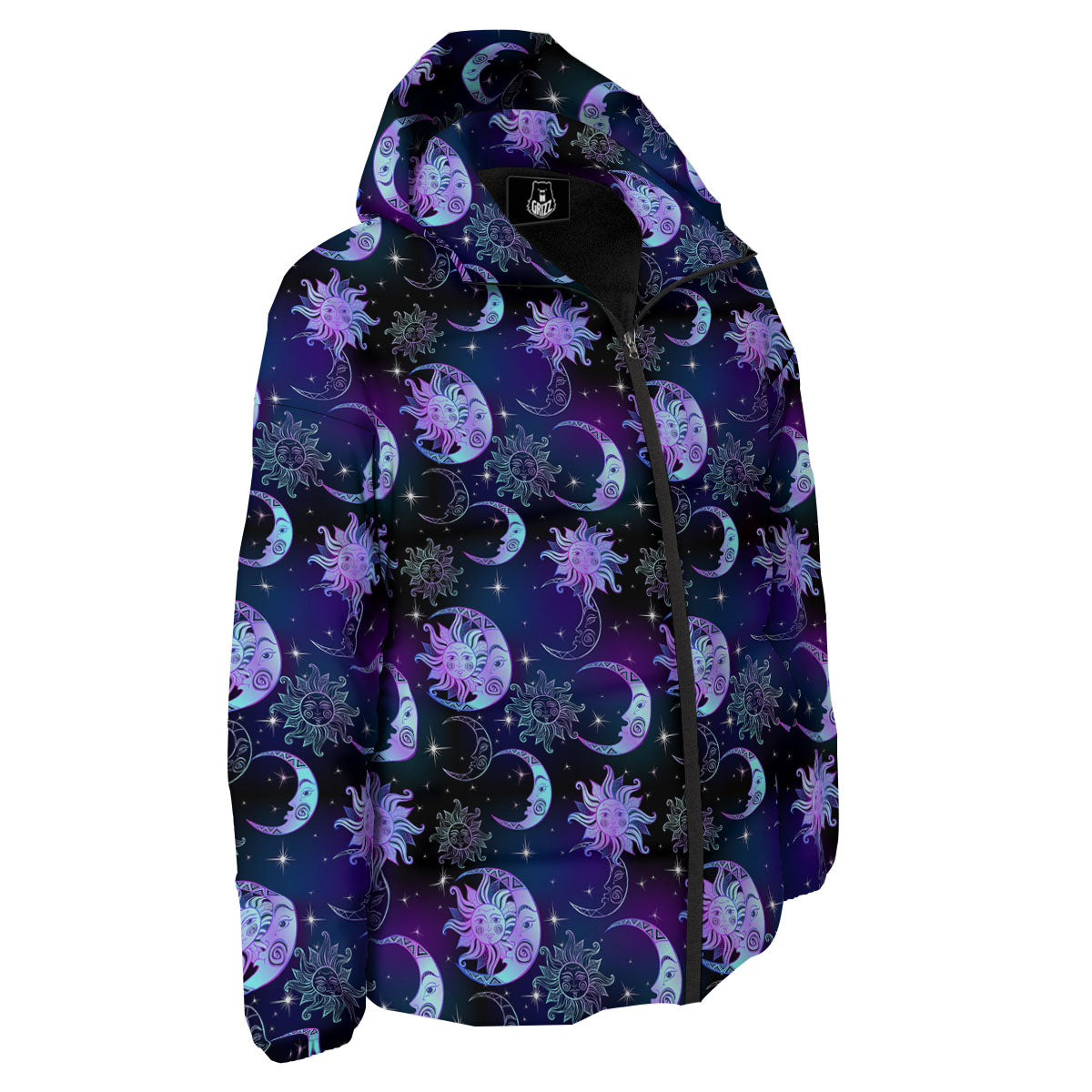 Sun And Moon Galaxy Celestial Print Down Jacket-grizzshop