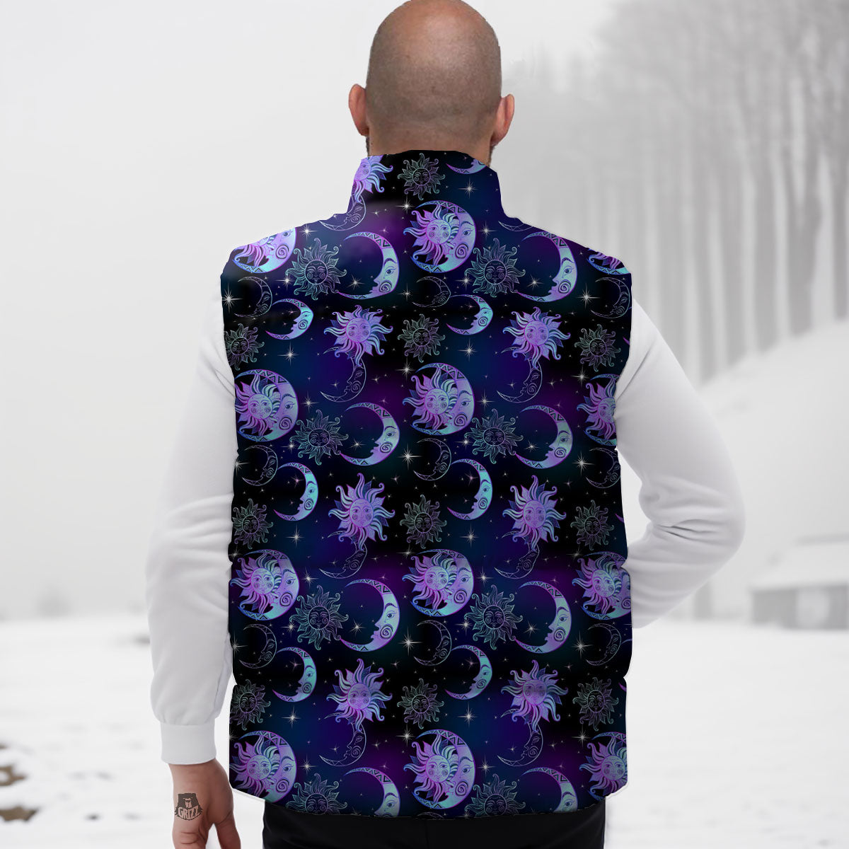 Sun And Moon Galaxy Celestial Print Down Vest