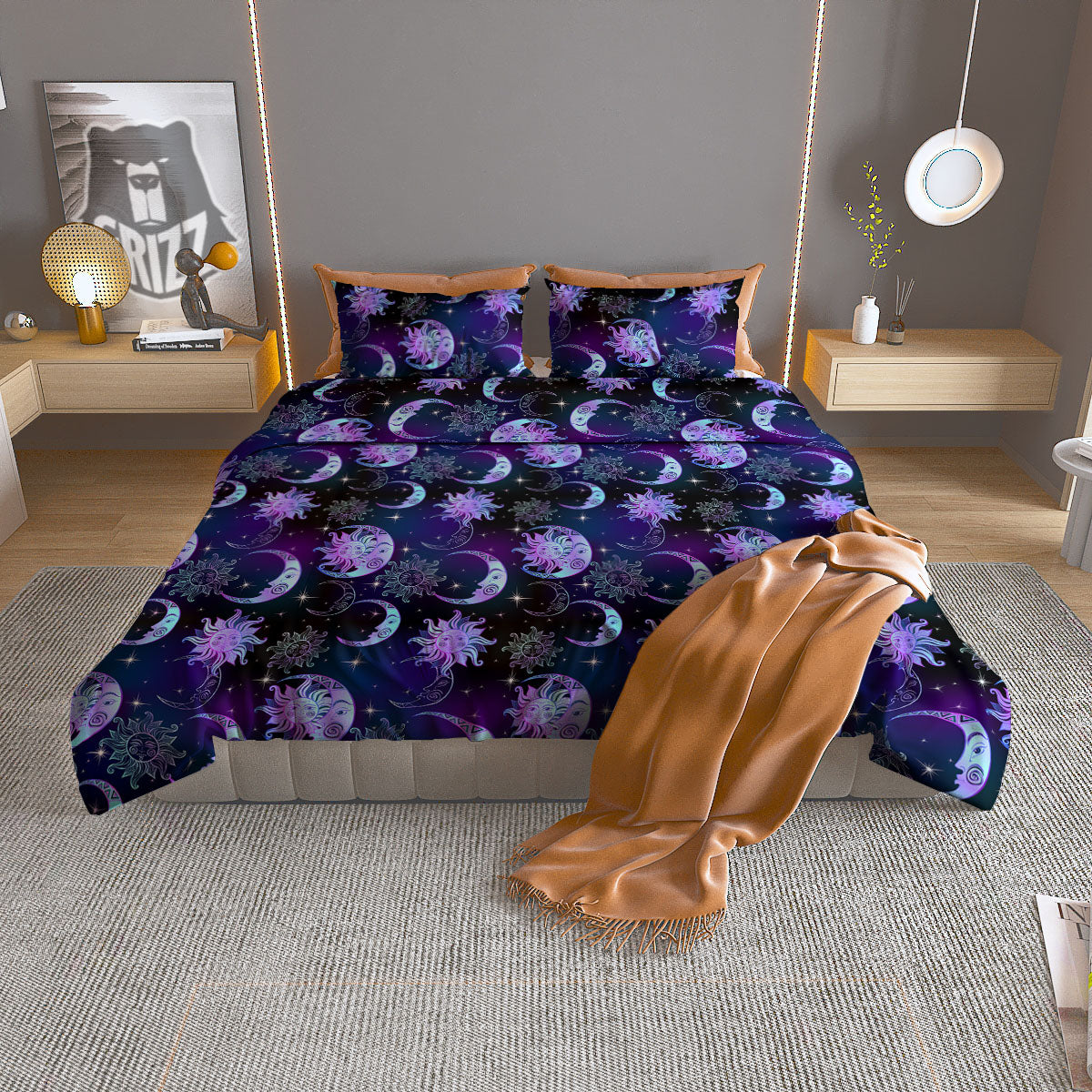 Sun And Moon Galaxy Celestial Print Duvet Cover Bedding Set