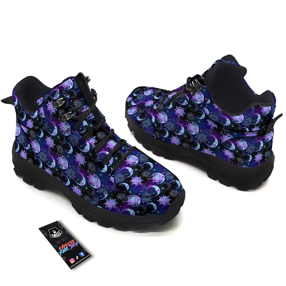 Sun And Moon Galaxy Celestial Print Hiking Shoes-grizzshop
