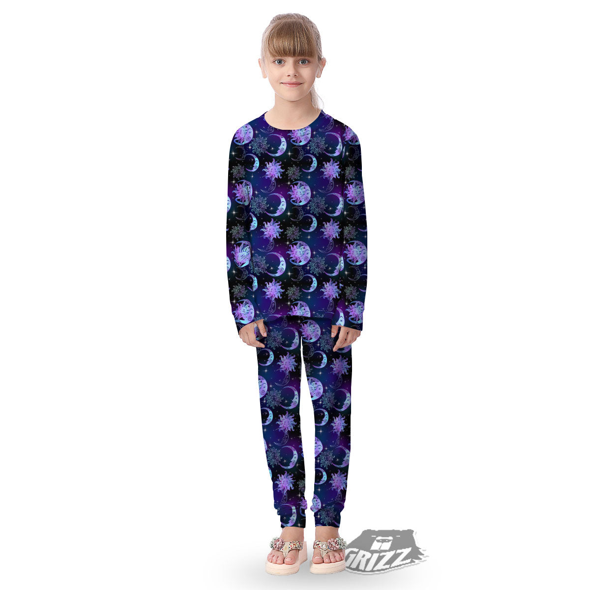 Sun And Moon Galaxy Celestial Print Kid's Pajamas-grizzshop