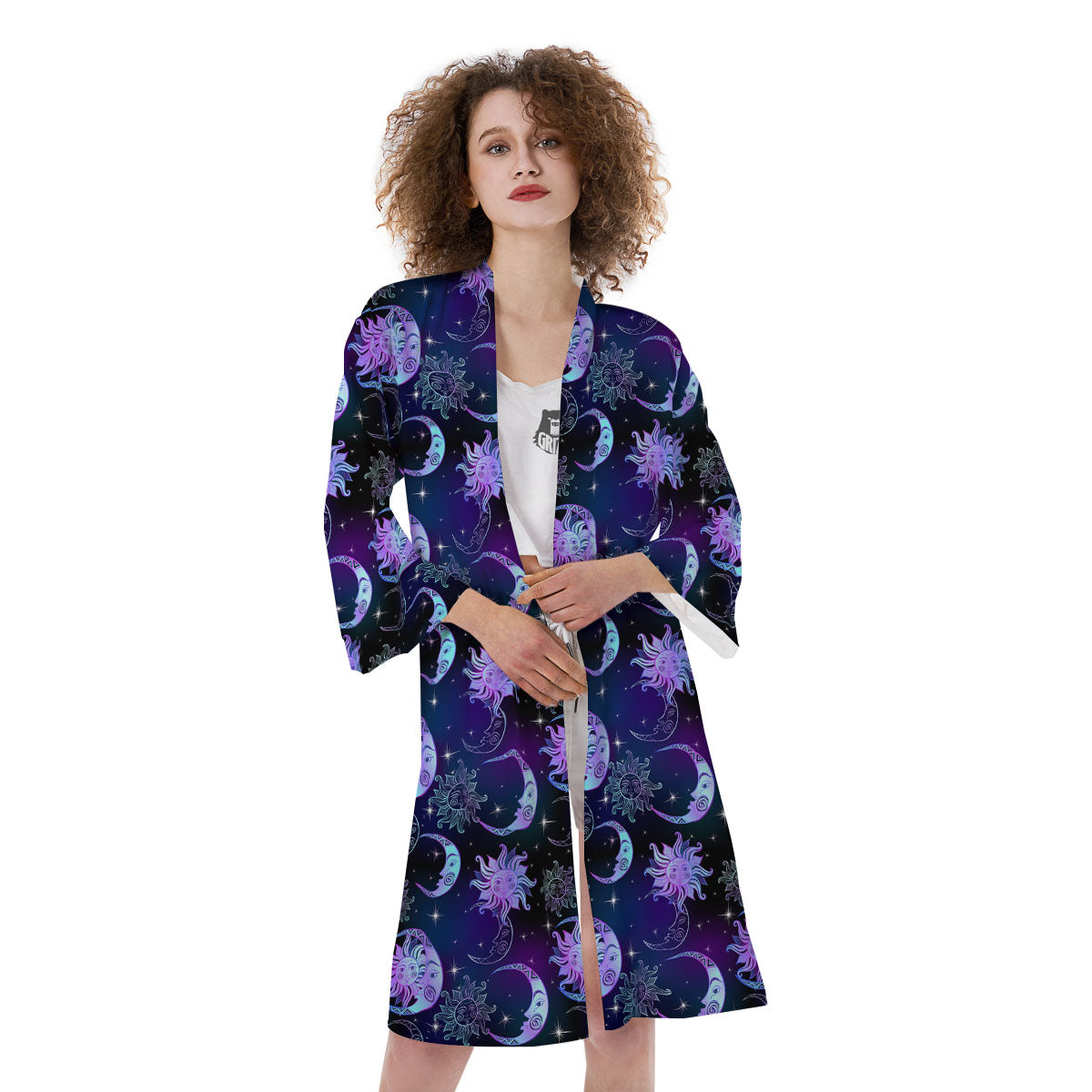 Sun And Moon Galaxy Celestial Print Kimono-grizzshop