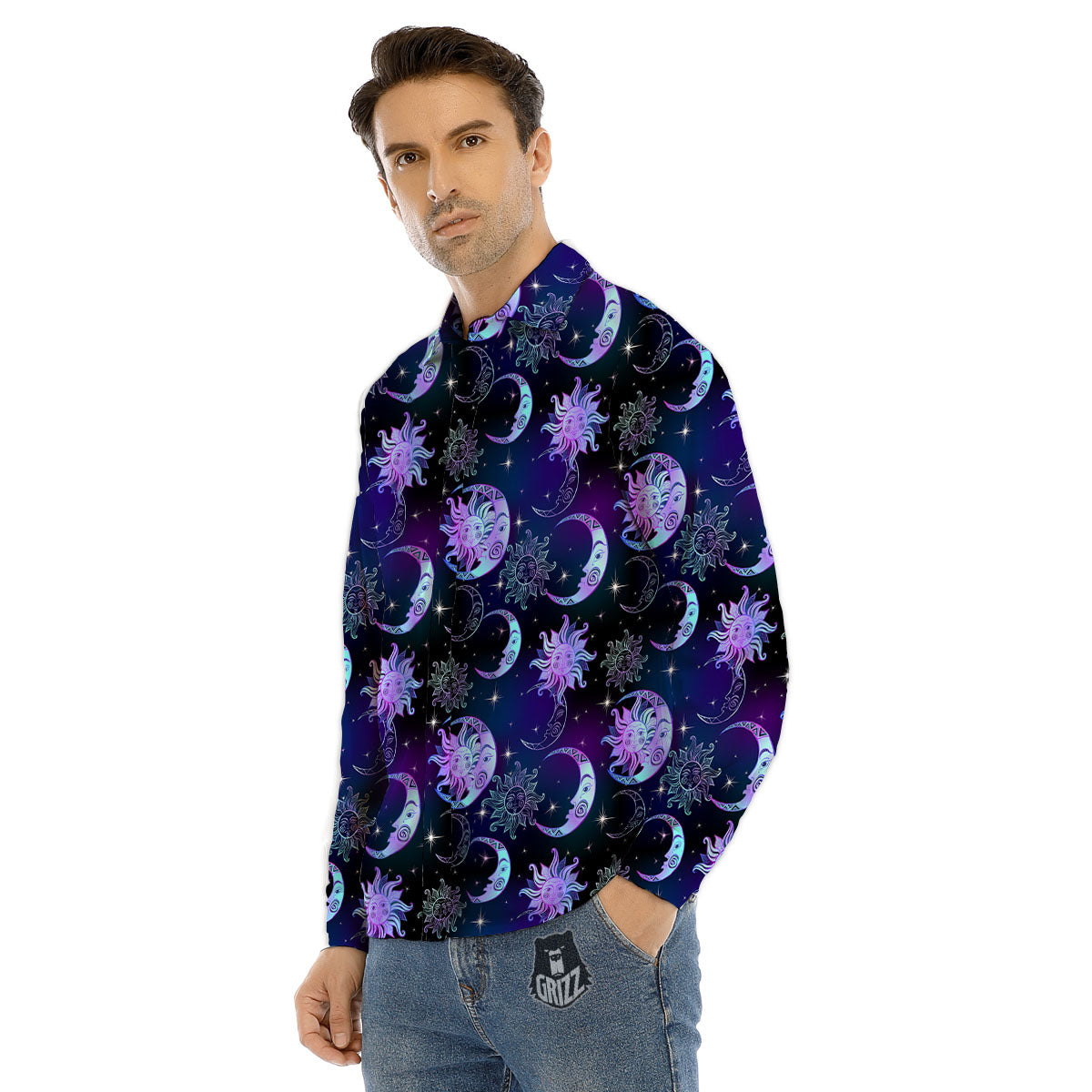 Sun And Moon Galaxy Celestial Print Men's Dress Shirts-grizzshop
