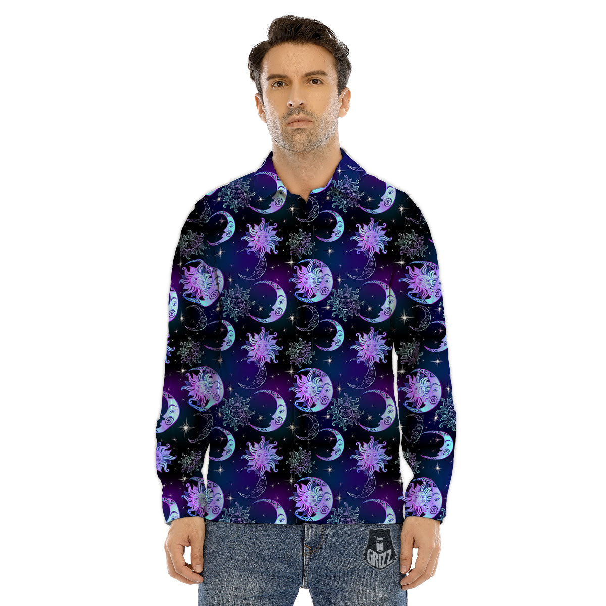 Sun And Moon Galaxy Celestial Print Men's Dress Shirts-grizzshop