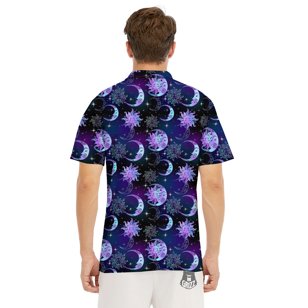 Sun And Moon Galaxy Celestial Print Men's Golf Shirts-grizzshop