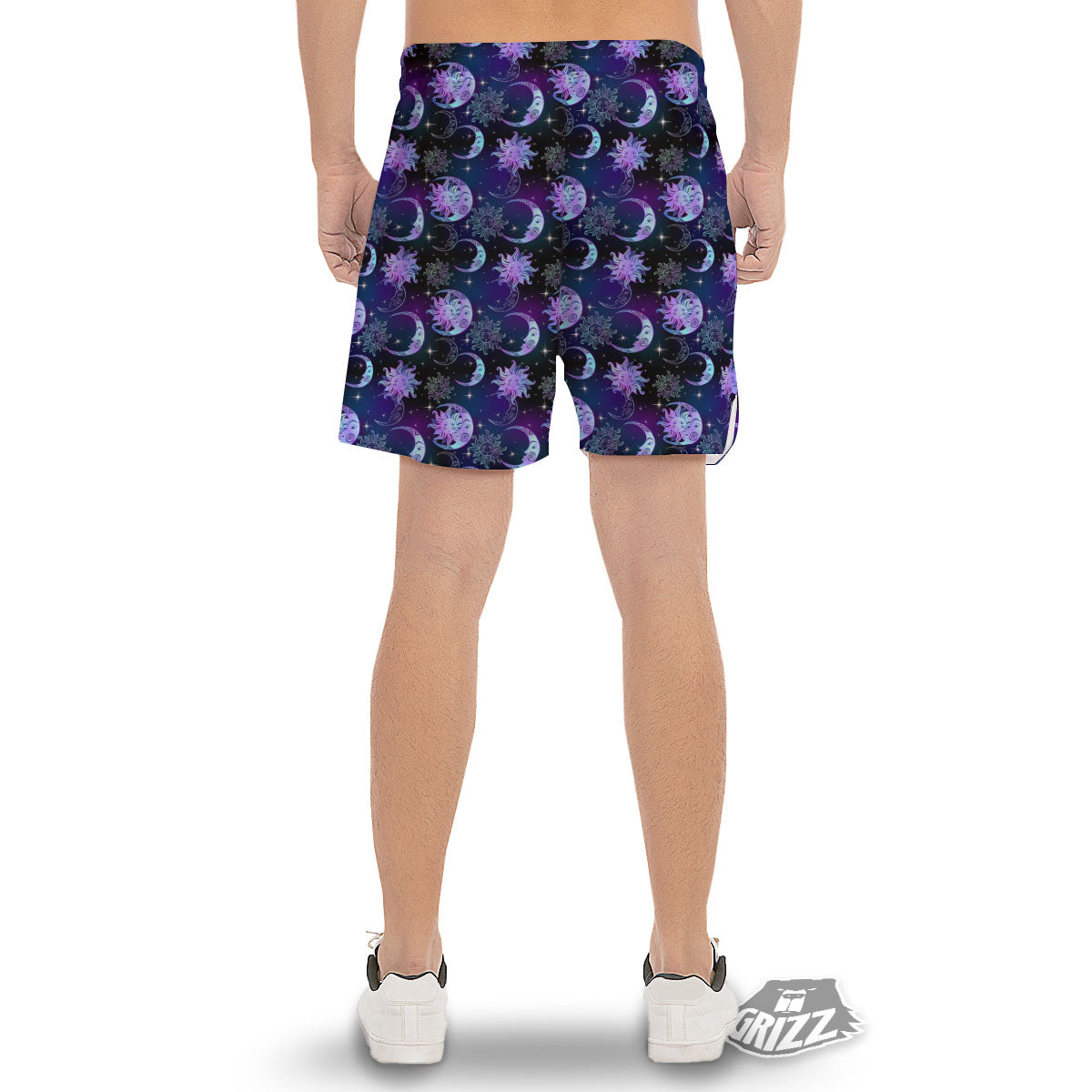 Sun And Moon Galaxy Celestial Print Men's Gym Shorts-grizzshop