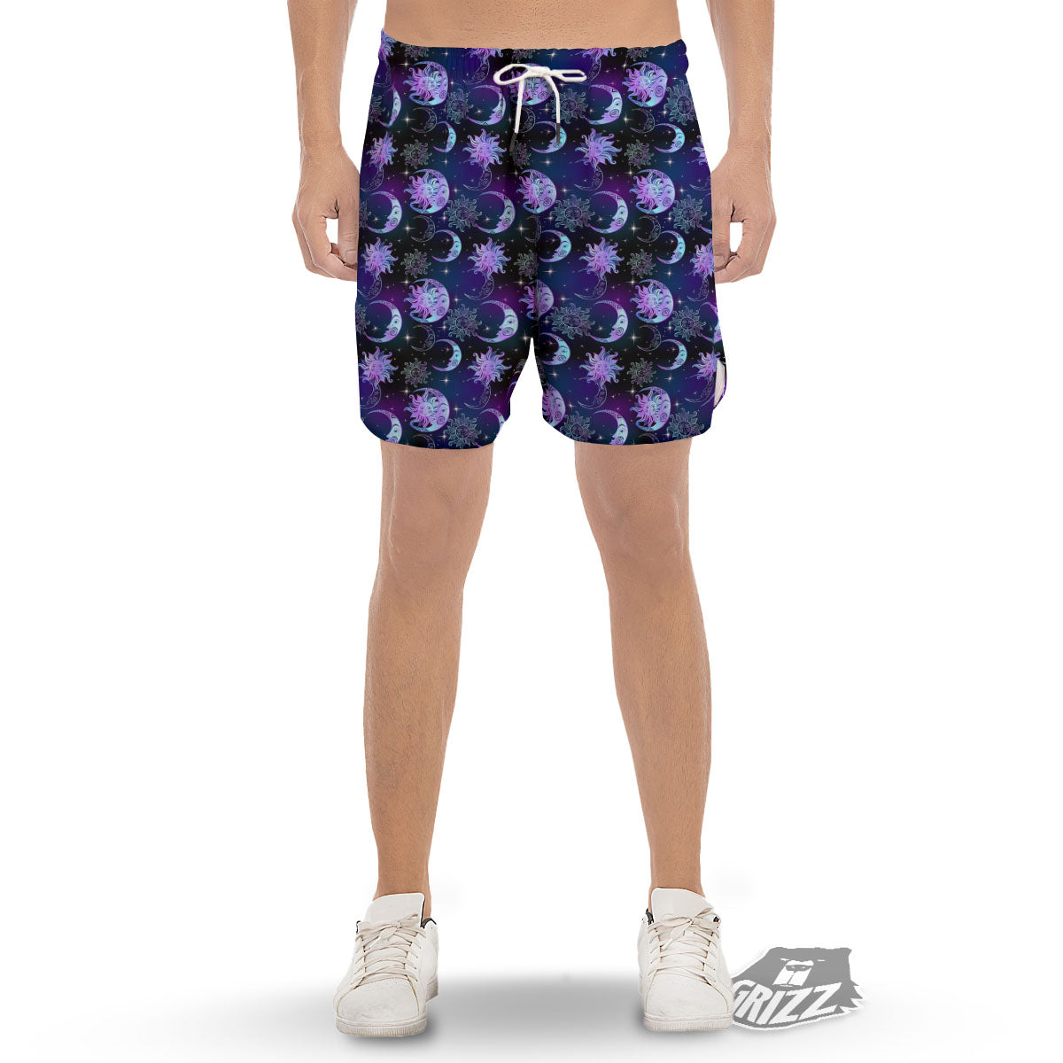 Sun And Moon Galaxy Celestial Print Men's Gym Shorts-grizzshop