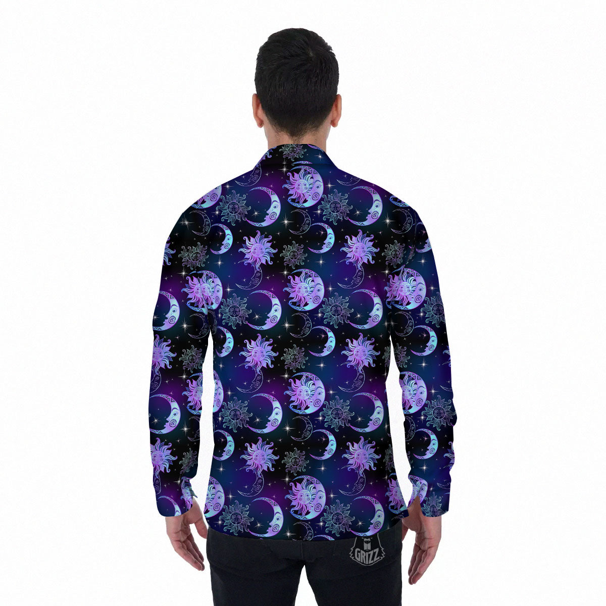 Sun And Moon Galaxy Celestial Print Men's Long Sleeve Shirts-grizzshop