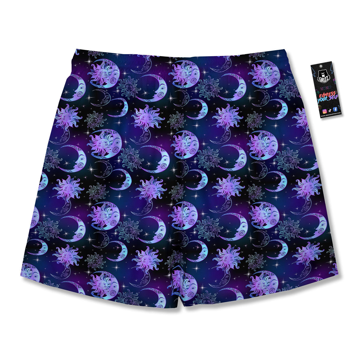 Sun And Moon Galaxy Celestial Print Men's Running Shorts-grizzshop