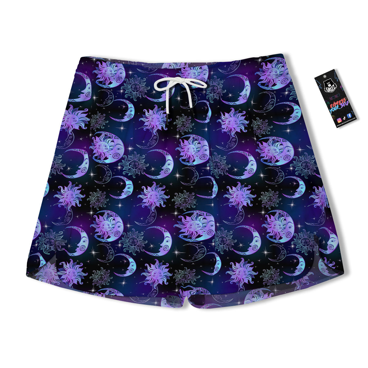 Sun And Moon Galaxy Celestial Print Men's Running Shorts-grizzshop